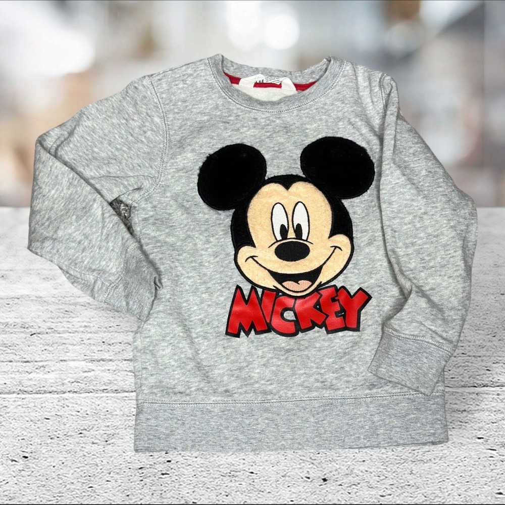 H&M Disney Mickey Mouse Kids Grey Graphic Pullover Sweatshirt Size 2-4Y